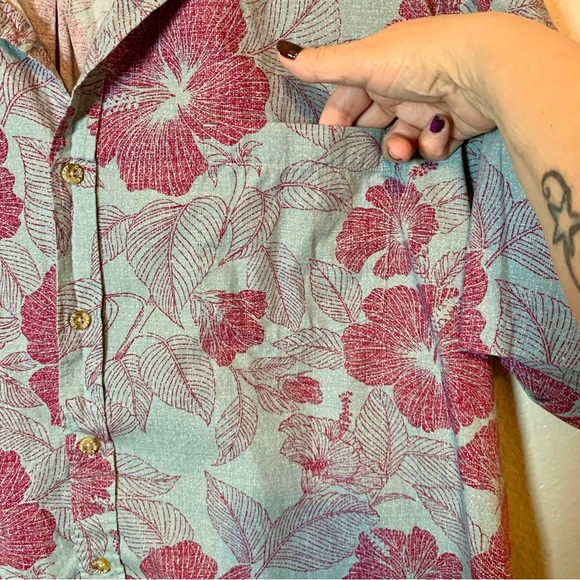 Cooke Street Men’s Hawaiian Floral Button Down Shirt Short Sleeve Blue & Red XXL - Picture 2 of 9